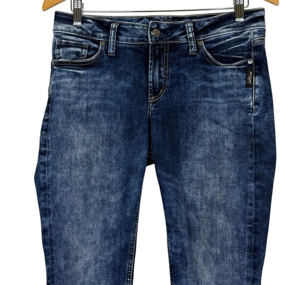 Silver Jeans Elyse Skinny W27 L29 (32 x 28) Mid Rise Dark Wash Stretch Denim - Picture 3 of 12